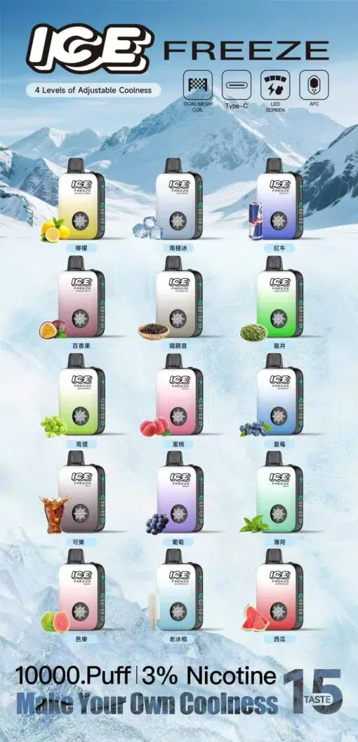 【ICE FREEZE 10000 PUFF】電子煙 | 4段涼感切換|全彩LED顯示|Type-C快充|10000口長效續航 - 图片 2