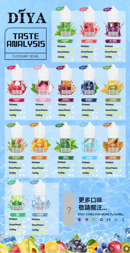 【DIYA煙油】30ml小煙油|0-50mg濃度可選|15種風味|高性價比DIY選擇