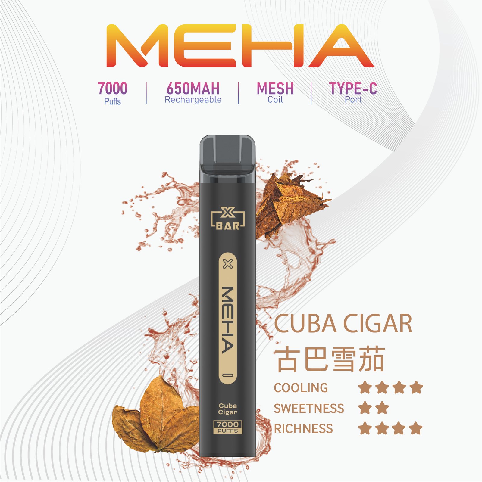 MEHA XBAR小黑條一次性電子菸 | 7000 Puffs 強勁續航 | 650mAh 可充電 | MESH 霧化芯 | Type-C 接口 | 16種豐富口味 - 图片 5