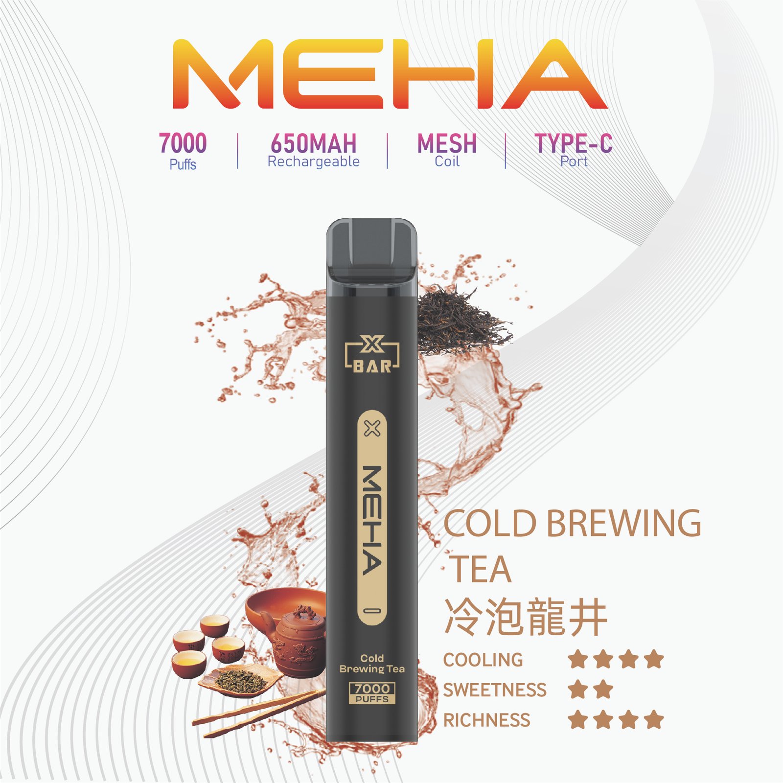 MEHA XBAR小黑條一次性電子菸 | 7000 Puffs 強勁續航 | 650mAh 可充電 | MESH 霧化芯 | Type-C 接口 | 16種豐富口味 - 图片 14